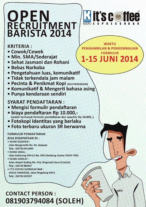 Lowongan Open Recruitment Barista 2014 Kedai Kopi Juni 2014