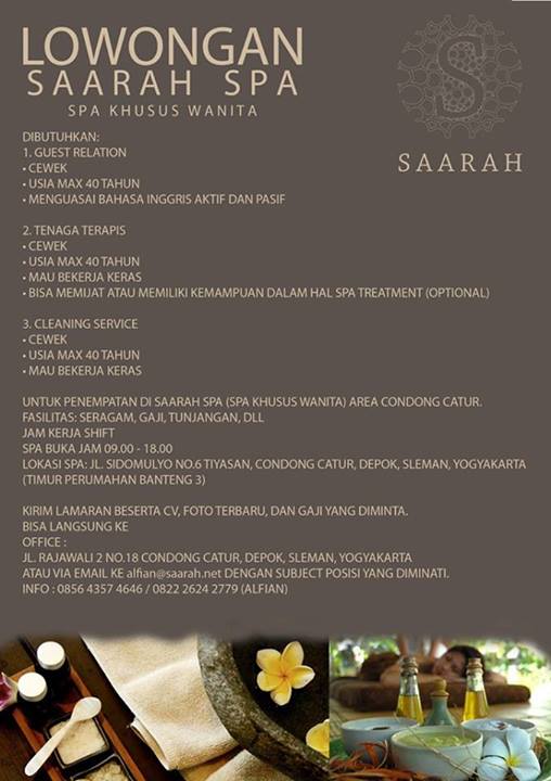 Lowongan Kerja Saarah Spa | Spa Khusus Wanita Mei 2014