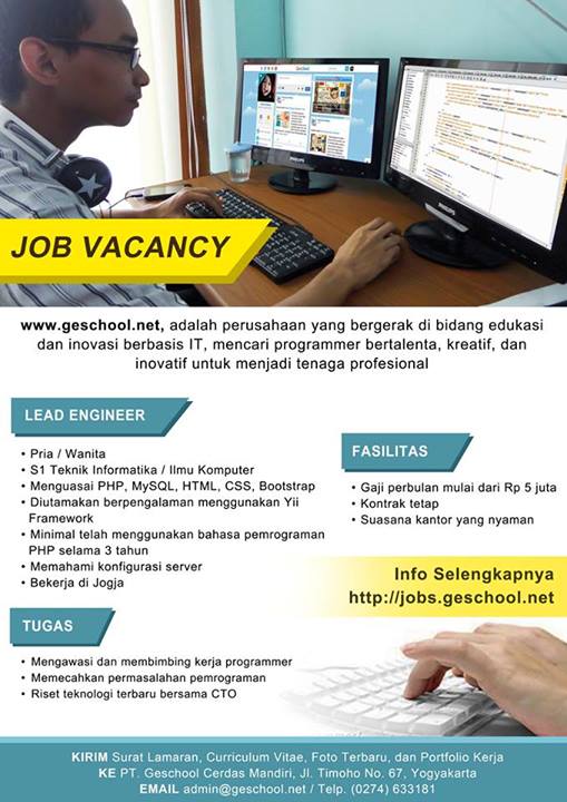 Lowongan Lead Engineer Geschool.NET July 2014