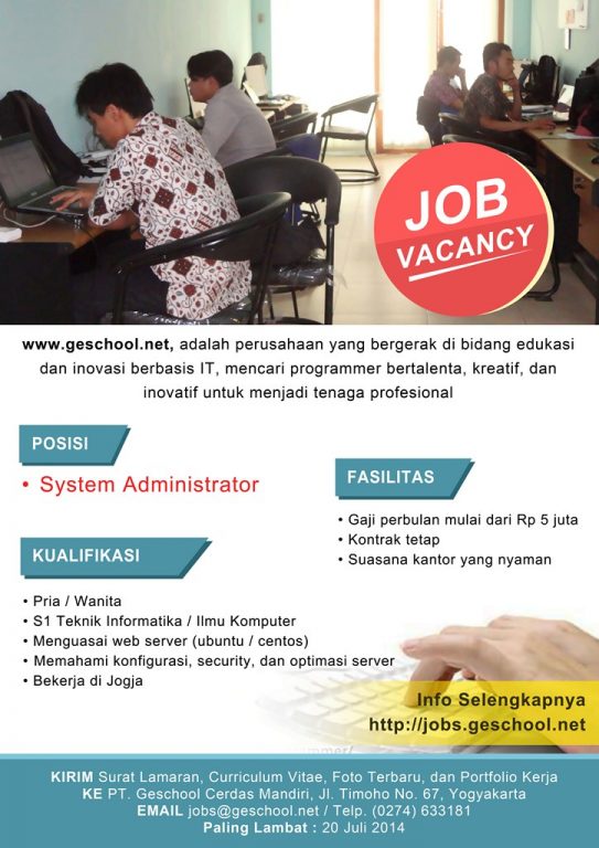 Lowongan System Administrator Geschool.NET July 2014