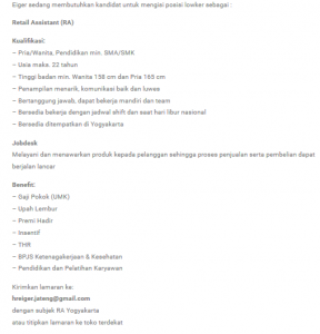 Lowongan Kerja Retail Assistant Di Eiger 1 Berita Tugu Pusat Berita Terupdate Dari Kotamu