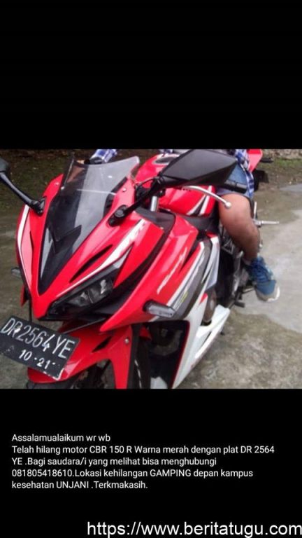Info Kehilangan : Telah Hilang Motor Honda CBR 150R Warna Merah PLat DR 2564 YE