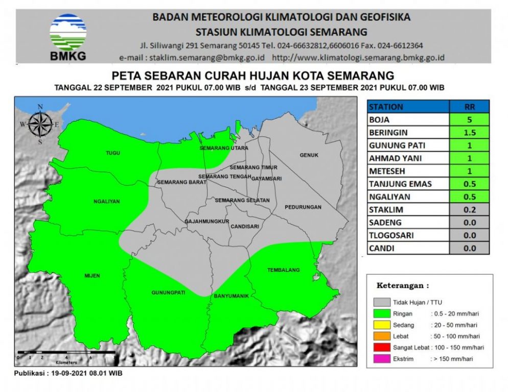 Info Peta Sebaran Hujan Kota Semarang dari Tanggal 22 s/d 23 September 2021